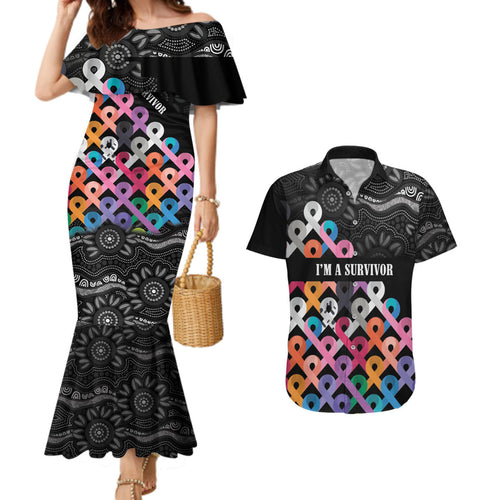 Australia Cancer Survivor Personalised Couples Matching Mermaid Dress and Hawaiian Shirt I’m A Survivor All Cancer