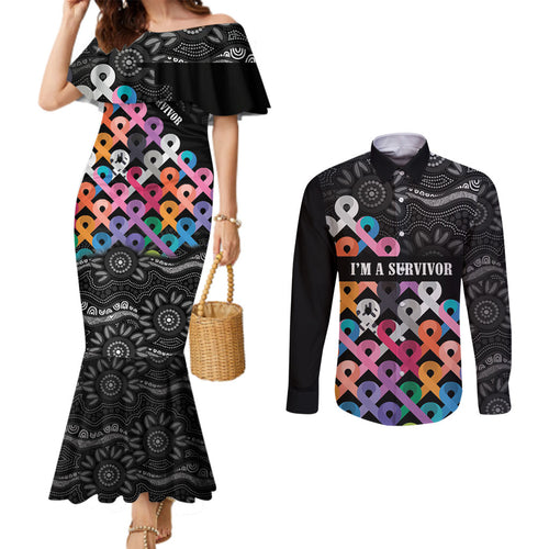 Australia Cancer Survivor Personalised Couples Matching Mermaid Dress and Long Sleeve Button Shirt I’m A Survivor All Cancer
