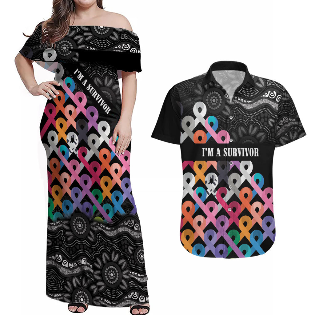 Australia Cancer Survivor Personalised Couples Matching Off Shoulder Maxi Dress and Hawaiian Shirt I’m A Survivor All Cancer