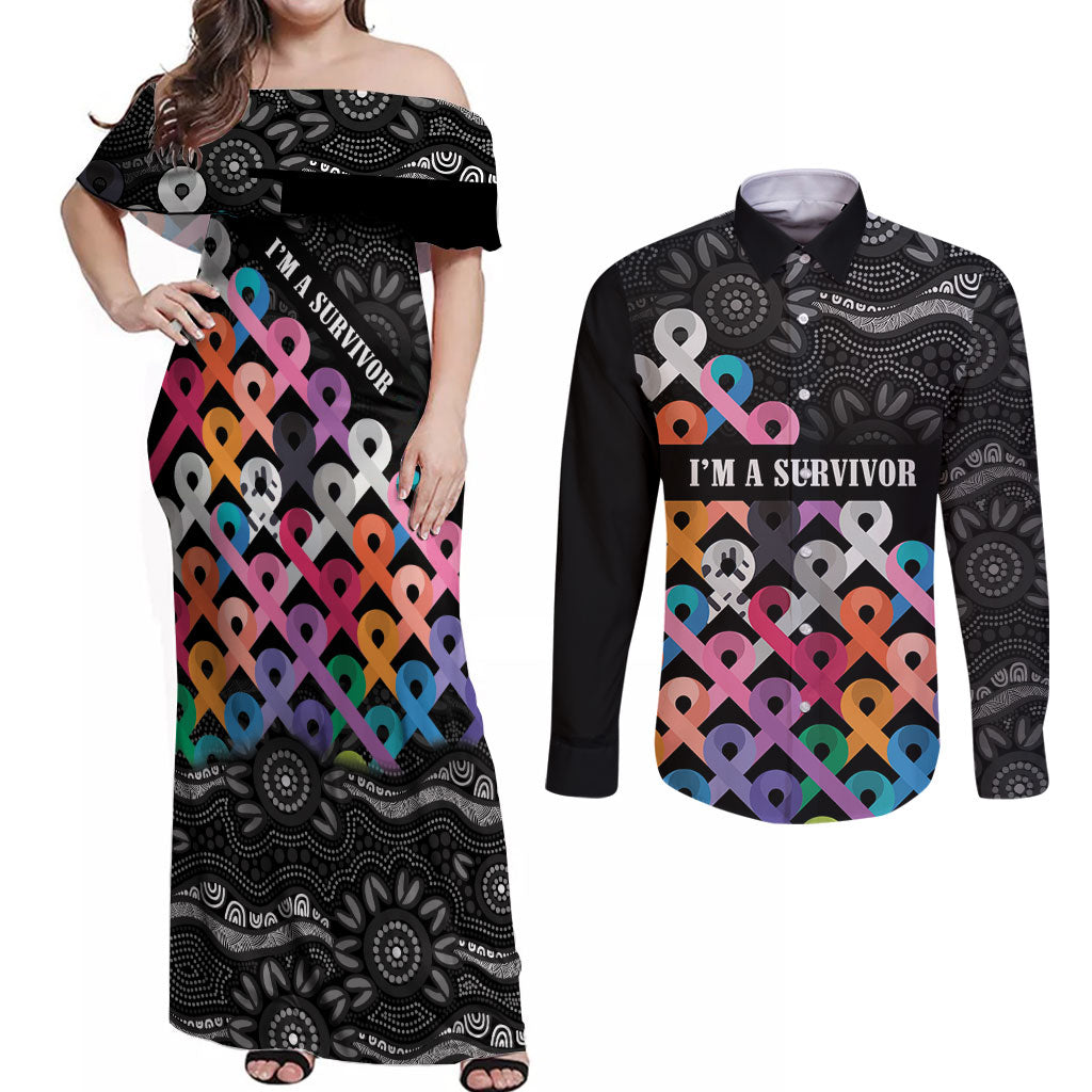 Australia Cancer Survivor Personalised Couples Matching Off Shoulder Maxi Dress and Long Sleeve Button Shirt I’m A Survivor All Cancer