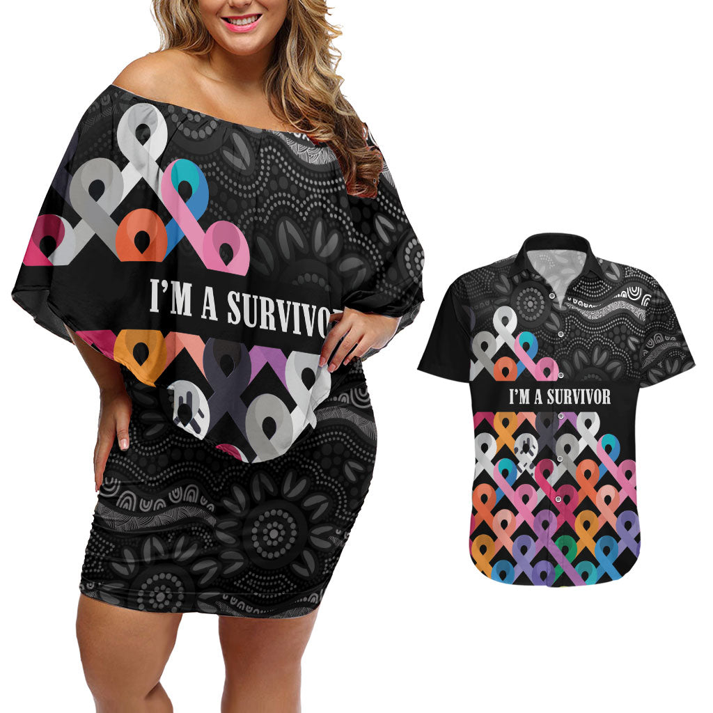 Australia Cancer Survivor Personalised Couples Matching Off Shoulder Short Dress and Hawaiian Shirt I’m A Survivor All Cancer