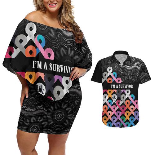 Australia Cancer Survivor Personalised Couples Matching Off Shoulder Short Dress and Hawaiian Shirt I’m A Survivor All Cancer