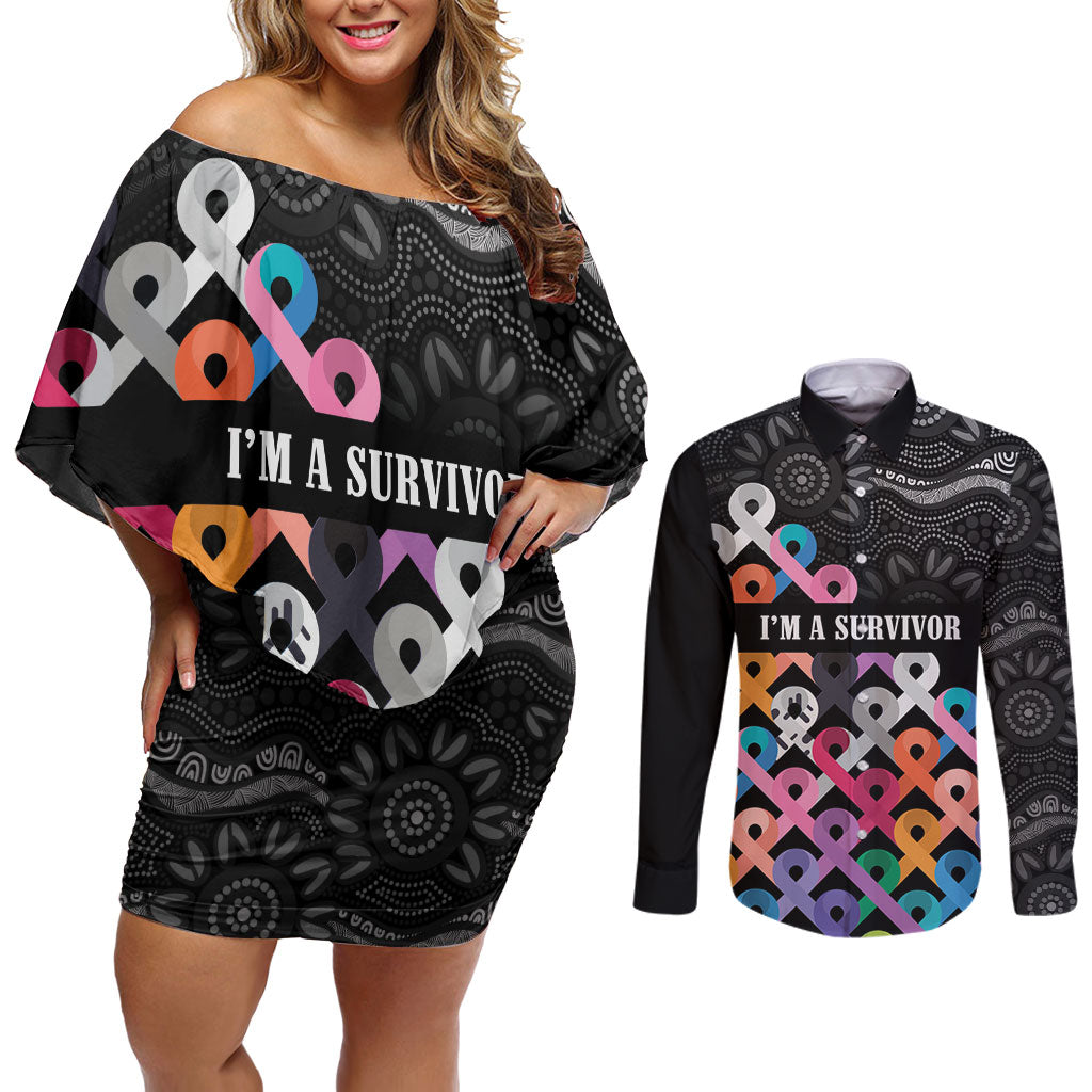 Australia Cancer Survivor Personalised Couples Matching Off Shoulder Short Dress and Long Sleeve Button Shirt I’m A Survivor All Cancer