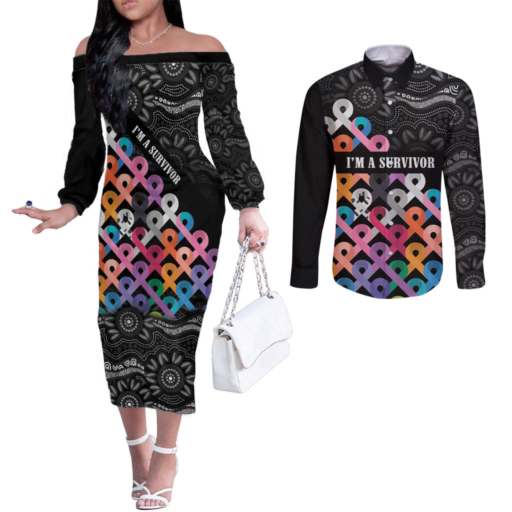 Australia Cancer Survivor Personalised Couples Matching Off The Shoulder Long Sleeve Dress and Long Sleeve Button Shirt I’m A Survivor All Cancer