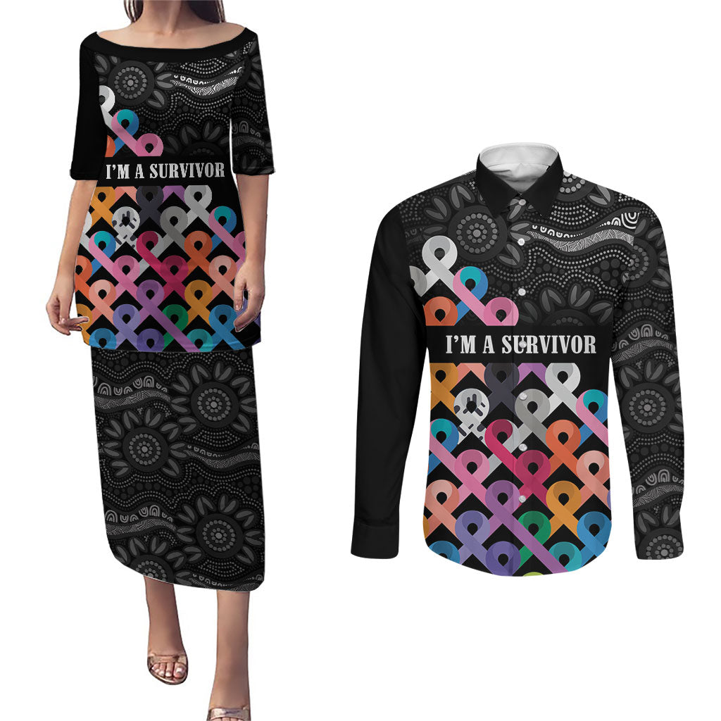 Australia Cancer Survivor Personalised Couples Matching Puletasi and Long Sleeve Button Shirt I’m A Survivor All Cancer
