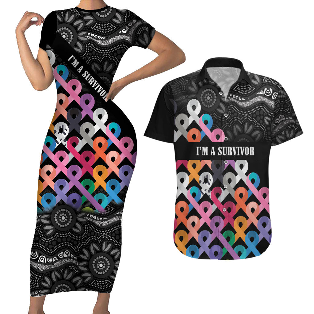Australia Cancer Survivor Personalised Couples Matching Short Sleeve Bodycon Dress and Hawaiian Shirt I’m A Survivor All Cancer