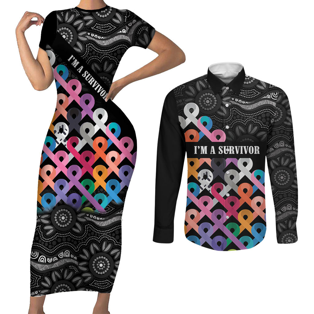 Australia Cancer Survivor Personalised Couples Matching Short Sleeve Bodycon Dress and Long Sleeve Button Shirt I’m A Survivor All Cancer