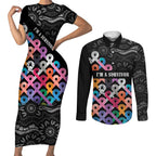 Australia Cancer Survivor Personalised Couples Matching Short Sleeve Bodycon Dress and Long Sleeve Button Shirt I’m A Survivor All Cancer