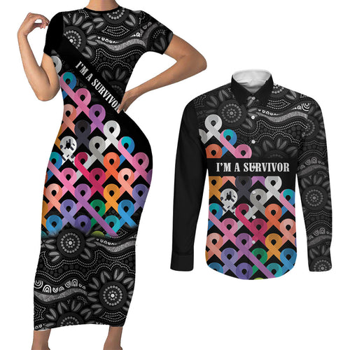 Australia Cancer Survivor Personalised Couples Matching Short Sleeve Bodycon Dress and Long Sleeve Button Shirt I’m A Survivor All Cancer