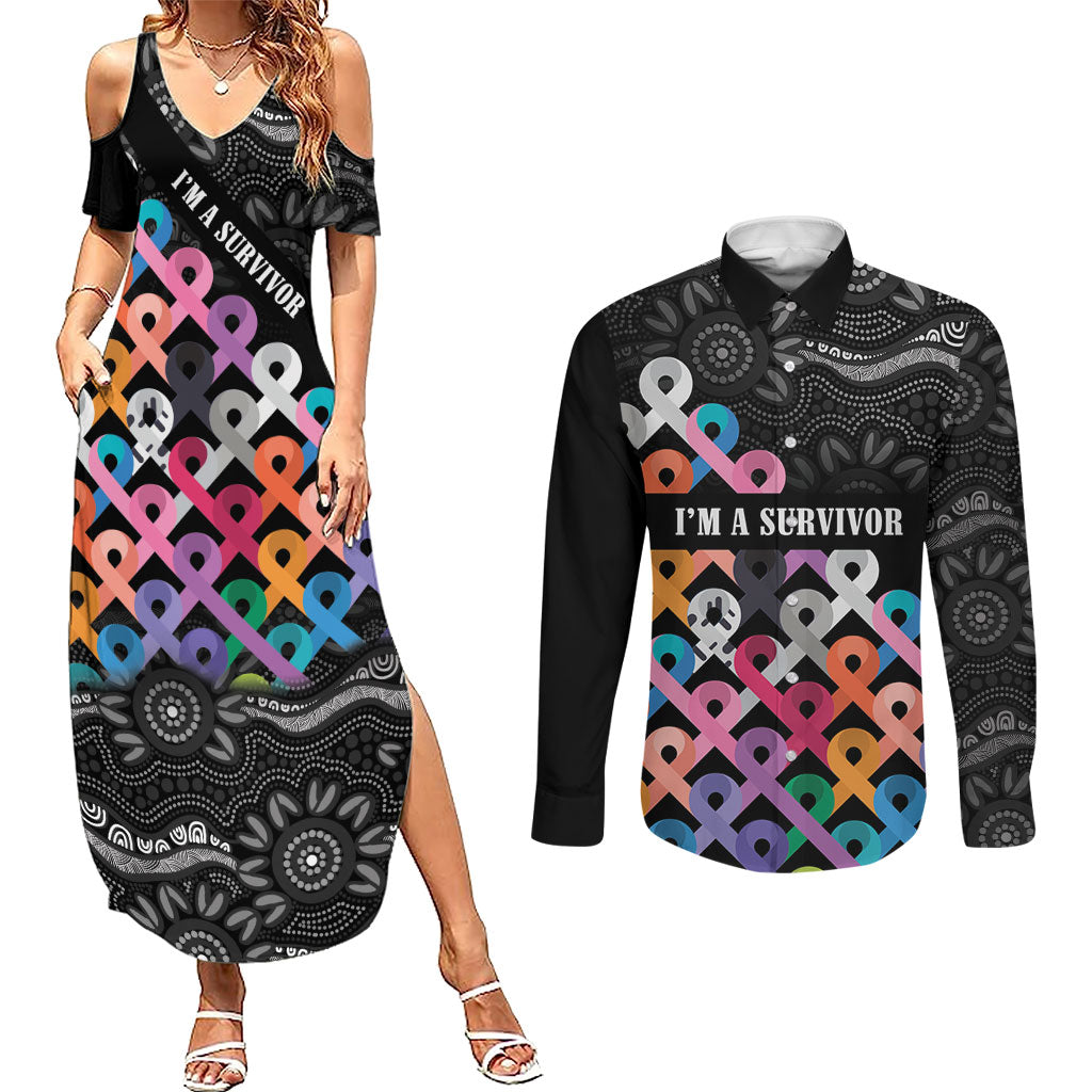 Australia Cancer Survivor Personalised Couples Matching Summer Maxi Dress and Long Sleeve Button Shirt I’m A Survivor All Cancer