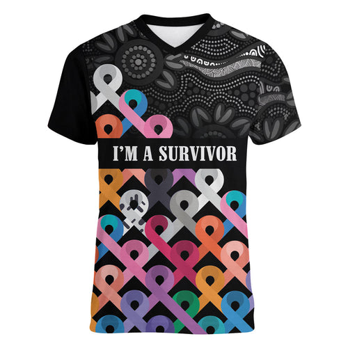 Australia Cancer Survivor Personalised Women V-Neck T-Shirt I’m A Survivor All Cancer