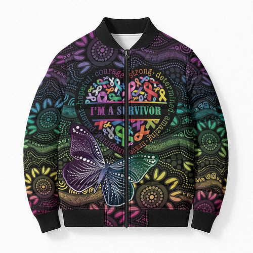 Australia Cancer Survivor Personalised Bomber Puffer Jacket I’m A Survivor Ribbon Heart