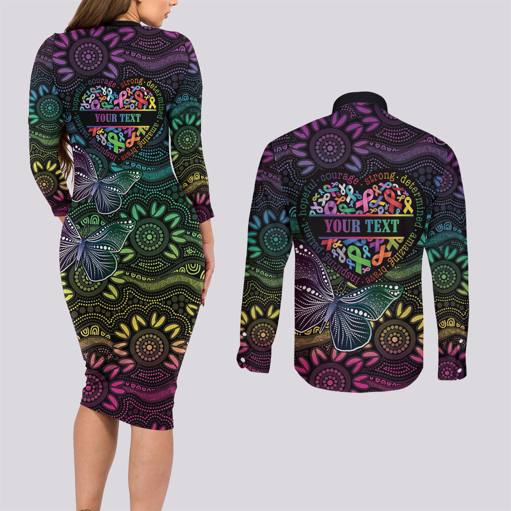 Australia Cancer Survivor Personalised Couples Matching Long Sleeve Bodycon Dress and Long Sleeve Button Shirt I’m A Survivor Ribbon Heart