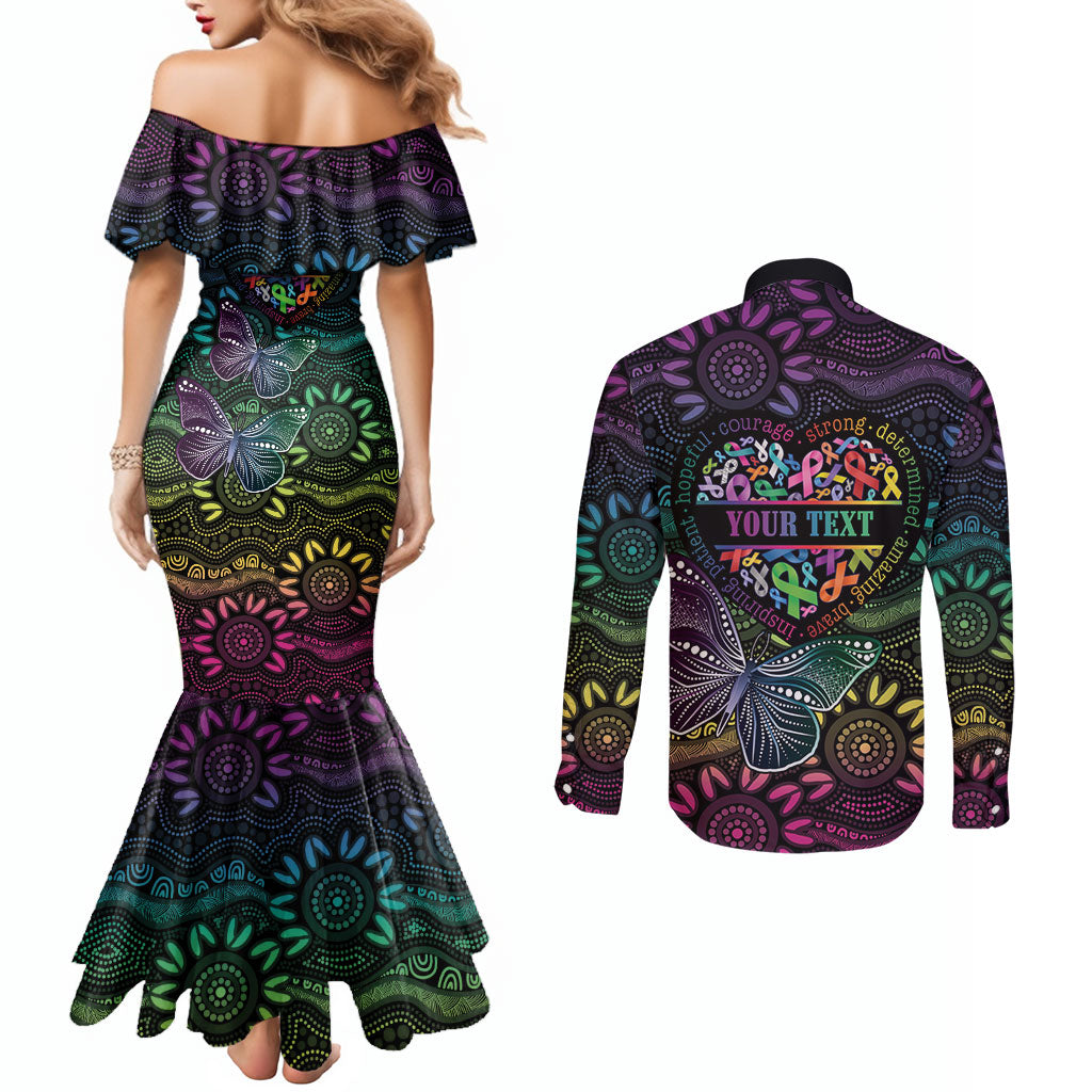 Australia Cancer Survivor Personalised Couples Matching Mermaid Dress and Long Sleeve Button Shirt I’m A Survivor Ribbon Heart