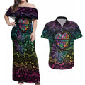 Australia Cancer Survivor Personalised Couples Matching Off Shoulder Maxi Dress and Hawaiian Shirt I’m A Survivor Ribbon Heart
