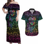 Australia Cancer Survivor Personalised Couples Matching Off Shoulder Maxi Dress and Hawaiian Shirt I’m A Survivor Ribbon Heart