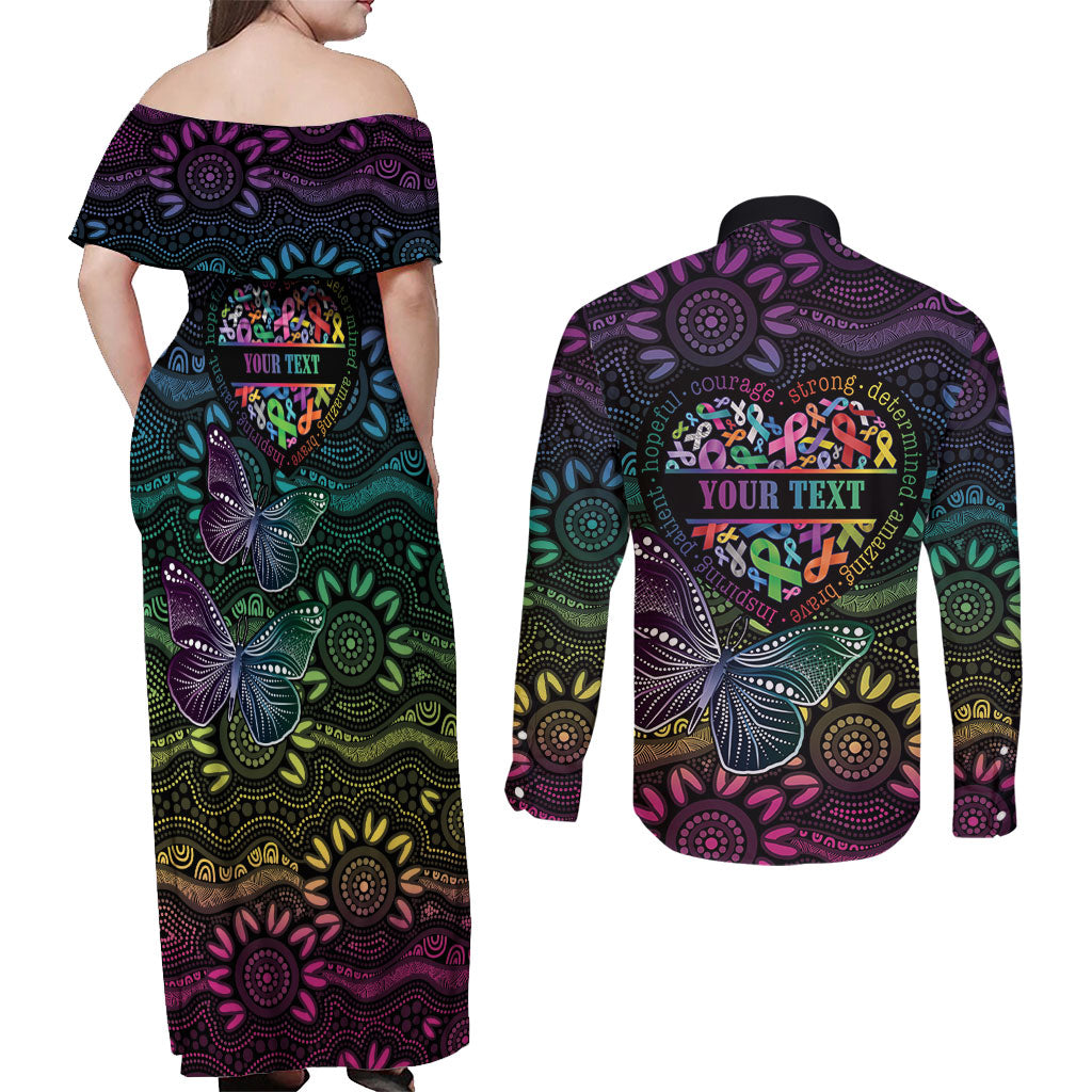 Australia Cancer Survivor Personalised Couples Matching Off Shoulder Maxi Dress and Long Sleeve Button Shirt I’m A Survivor Ribbon Heart