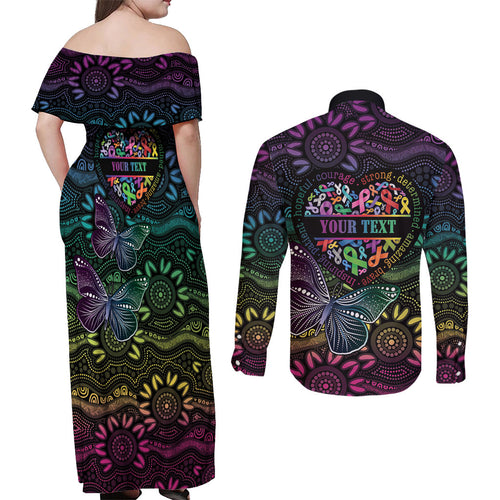 Australia Cancer Survivor Personalised Couples Matching Off Shoulder Maxi Dress and Long Sleeve Button Shirt I’m A Survivor Ribbon Heart