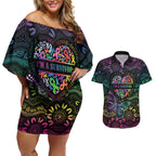 Australia Cancer Survivor Personalised Couples Matching Off Shoulder Short Dress and Hawaiian Shirt I’m A Survivor Ribbon Heart