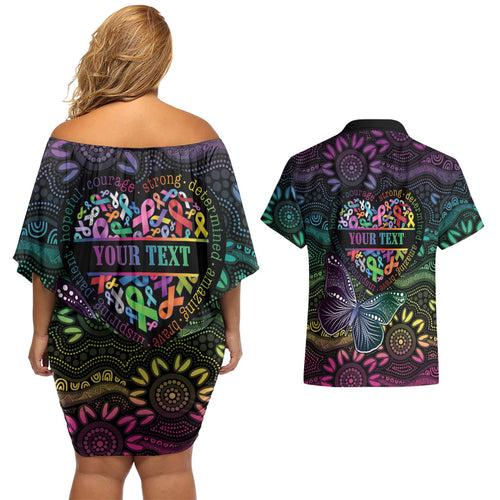 Australia Cancer Survivor Personalised Couples Matching Off Shoulder Short Dress and Hawaiian Shirt I’m A Survivor Ribbon Heart