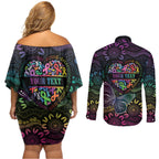 Australia Cancer Survivor Personalised Couples Matching Off Shoulder Short Dress and Long Sleeve Button Shirt I’m A Survivor Ribbon Heart