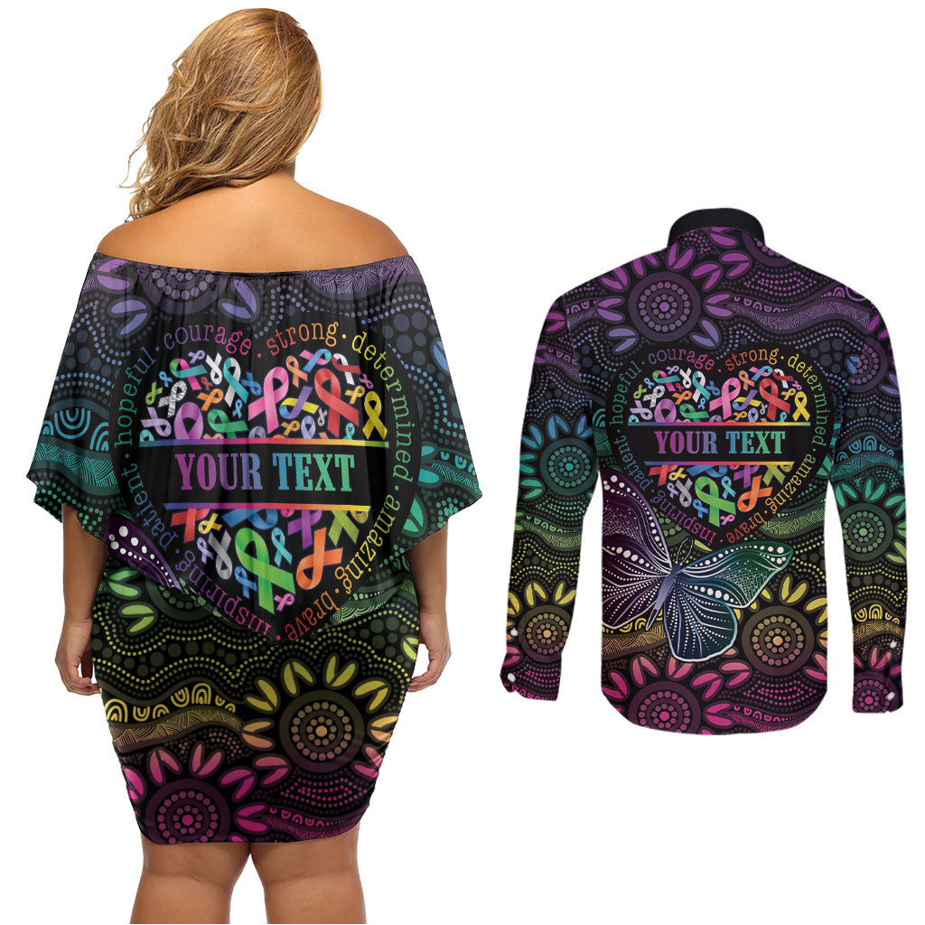 Australia Cancer Survivor Personalised Couples Matching Off Shoulder Short Dress and Long Sleeve Button Shirt I’m A Survivor Ribbon Heart