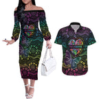 Australia Cancer Survivor Personalised Couples Matching Off The Shoulder Long Sleeve Dress and Hawaiian Shirt I’m A Survivor Ribbon Heart