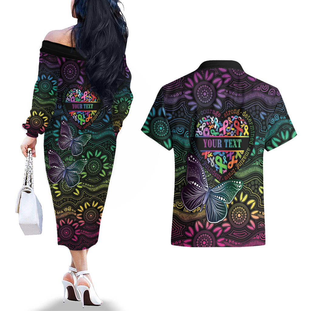 Australia Cancer Survivor Personalised Couples Matching Off The Shoulder Long Sleeve Dress and Hawaiian Shirt I’m A Survivor Ribbon Heart