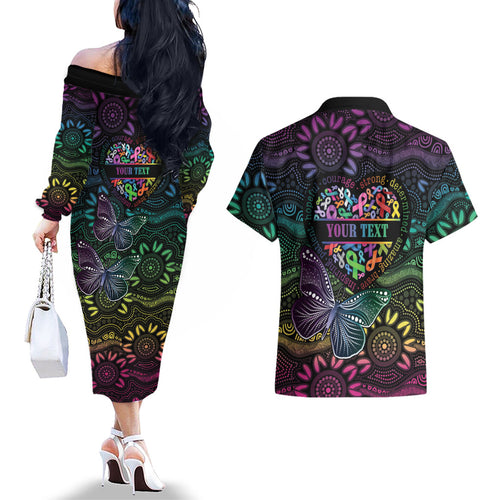 Australia Cancer Survivor Personalised Couples Matching Off The Shoulder Long Sleeve Dress and Hawaiian Shirt I’m A Survivor Ribbon Heart