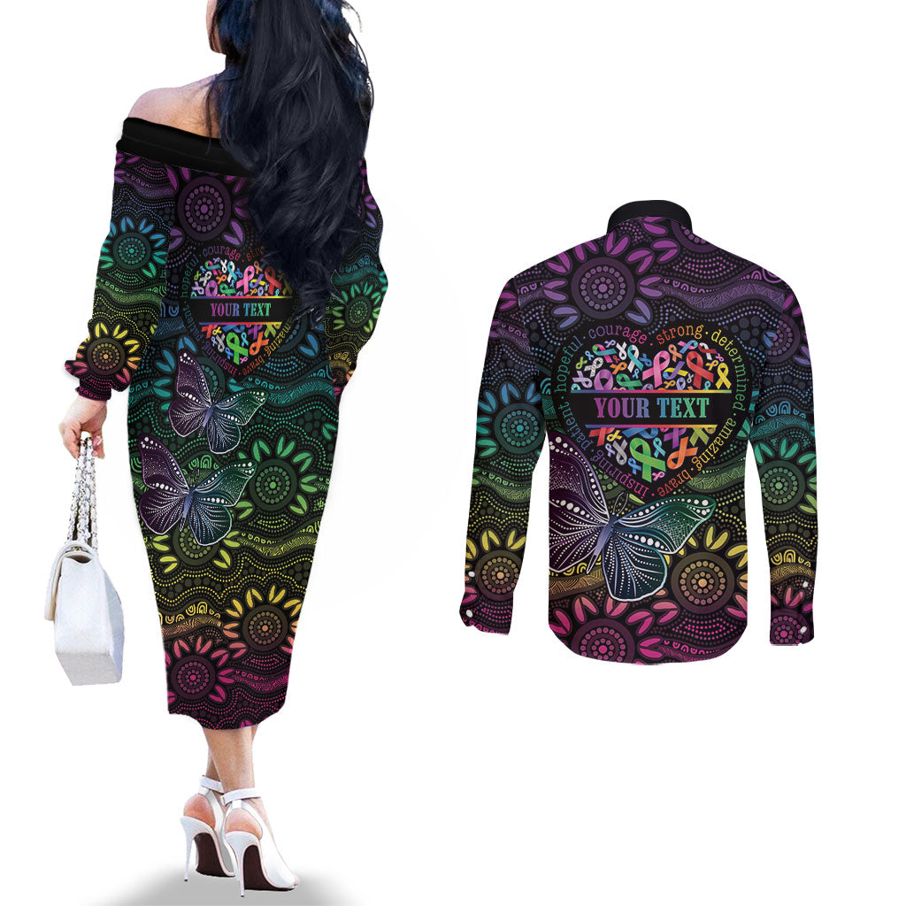 Australia Cancer Survivor Personalised Couples Matching Off The Shoulder Long Sleeve Dress and Long Sleeve Button Shirt I’m A Survivor Ribbon Heart