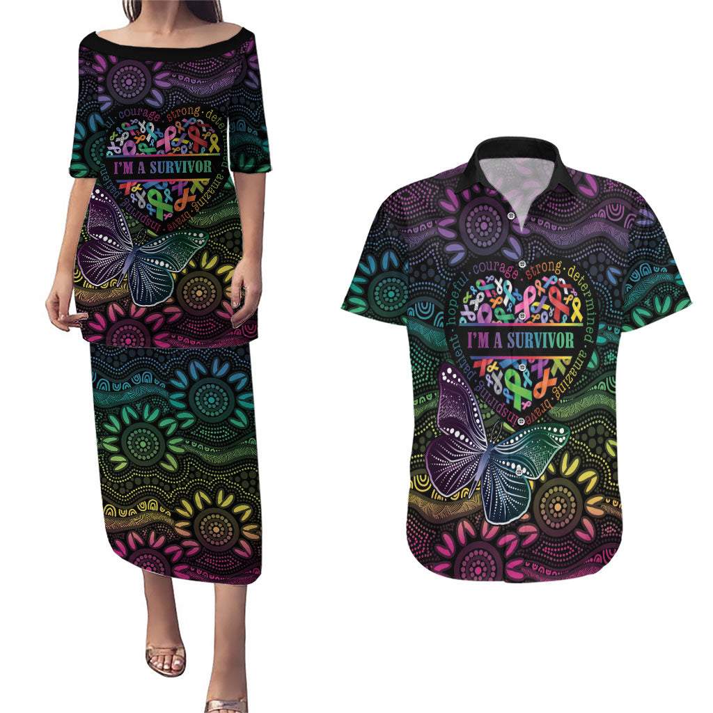 Australia Cancer Survivor Personalised Couples Matching Puletasi and Hawaiian Shirt I’m A Survivor Ribbon Heart