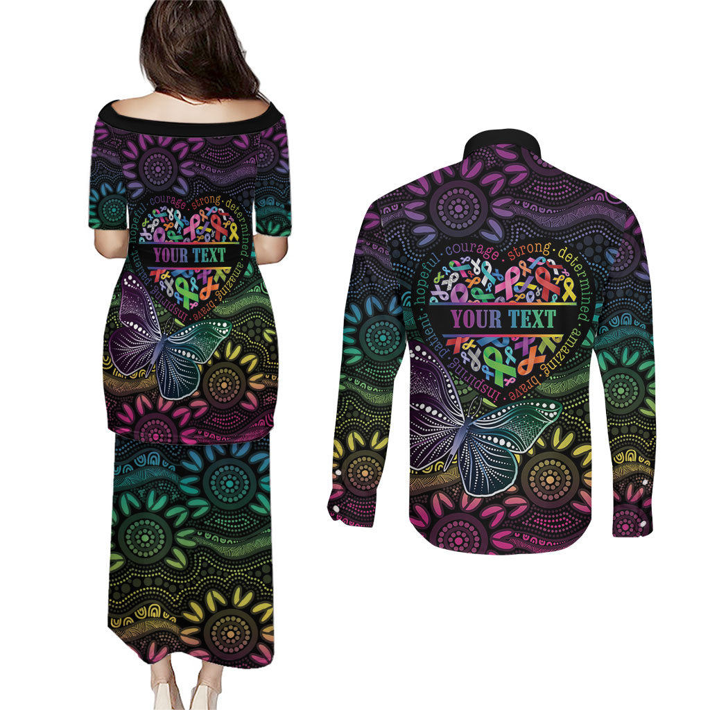 Australia Cancer Survivor Personalised Couples Matching Puletasi and Long Sleeve Button Shirt I’m A Survivor Ribbon Heart