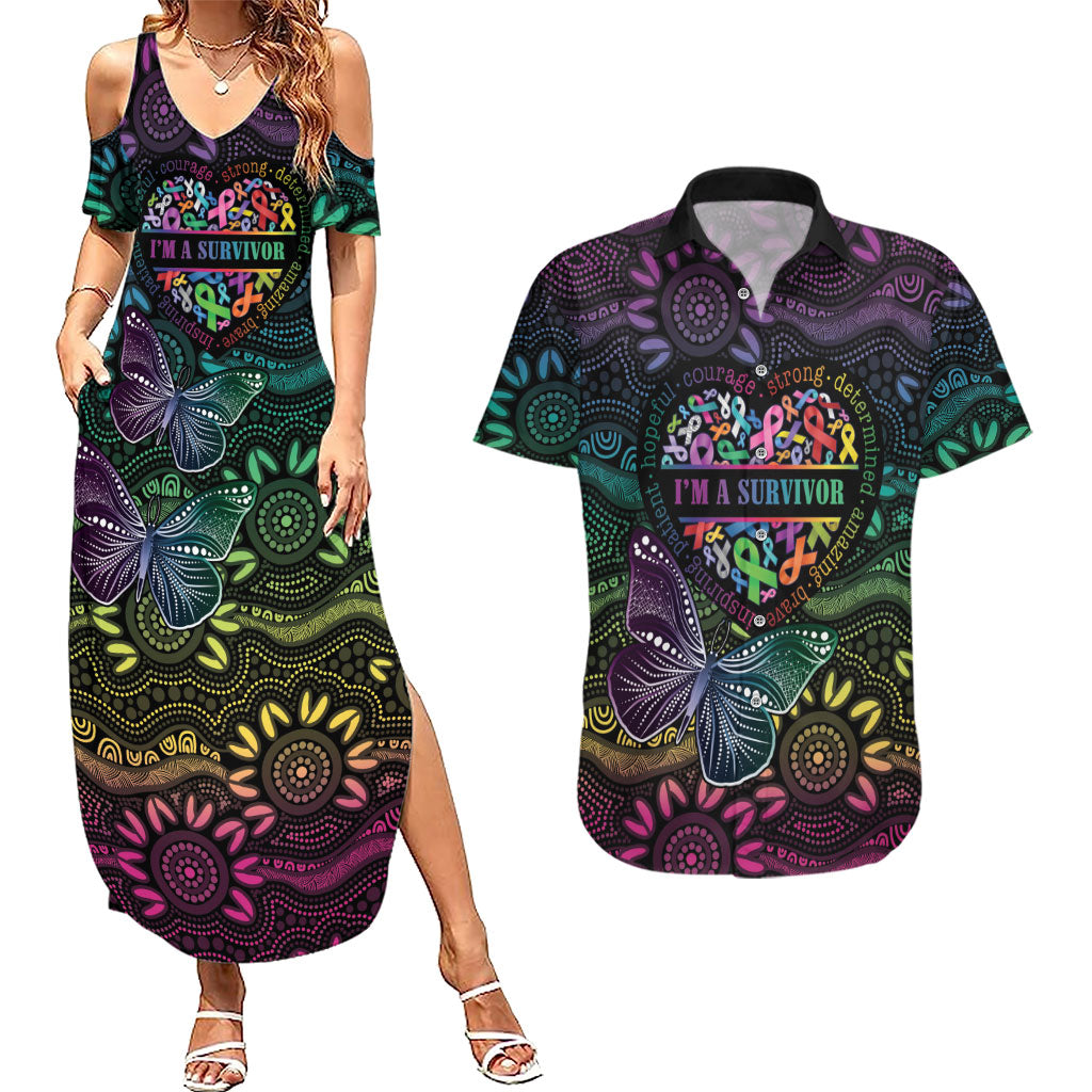 Australia Cancer Survivor Personalised Couples Matching Summer Maxi Dress and Hawaiian Shirt I’m A Survivor Ribbon Heart