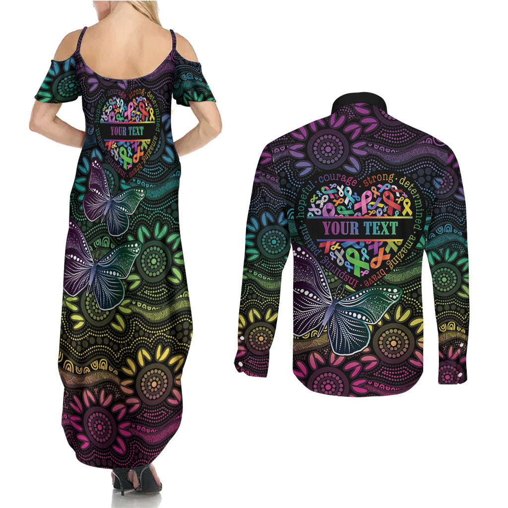 Australia Cancer Survivor Personalised Couples Matching Summer Maxi Dress and Long Sleeve Button Shirt I’m A Survivor Ribbon Heart