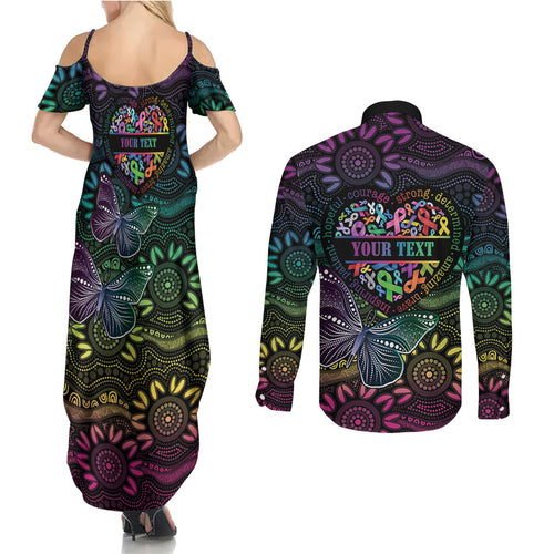 Australia Cancer Survivor Personalised Couples Matching Summer Maxi Dress and Long Sleeve Button Shirt I’m A Survivor Ribbon Heart