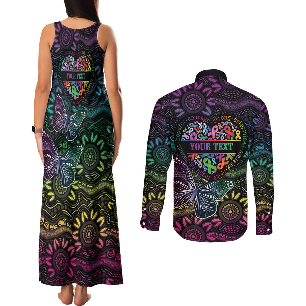 Australia Cancer Survivor Personalised Couples Matching Tank Maxi Dress and Long Sleeve Button Shirt I’m A Survivor Ribbon Heart