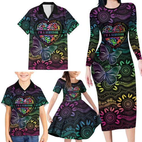 Australia Cancer Survivor Personalised Family Matching Long Sleeve Bodycon Dress and Hawaiian Shirt I’m A Survivor Ribbon Heart
