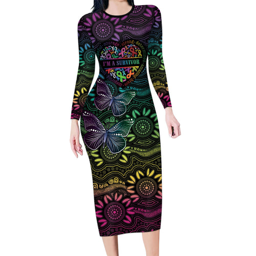 Australia Cancer Survivor Personalised Family Matching Long Sleeve Bodycon Dress and Hawaiian Shirt I’m A Survivor Ribbon Heart