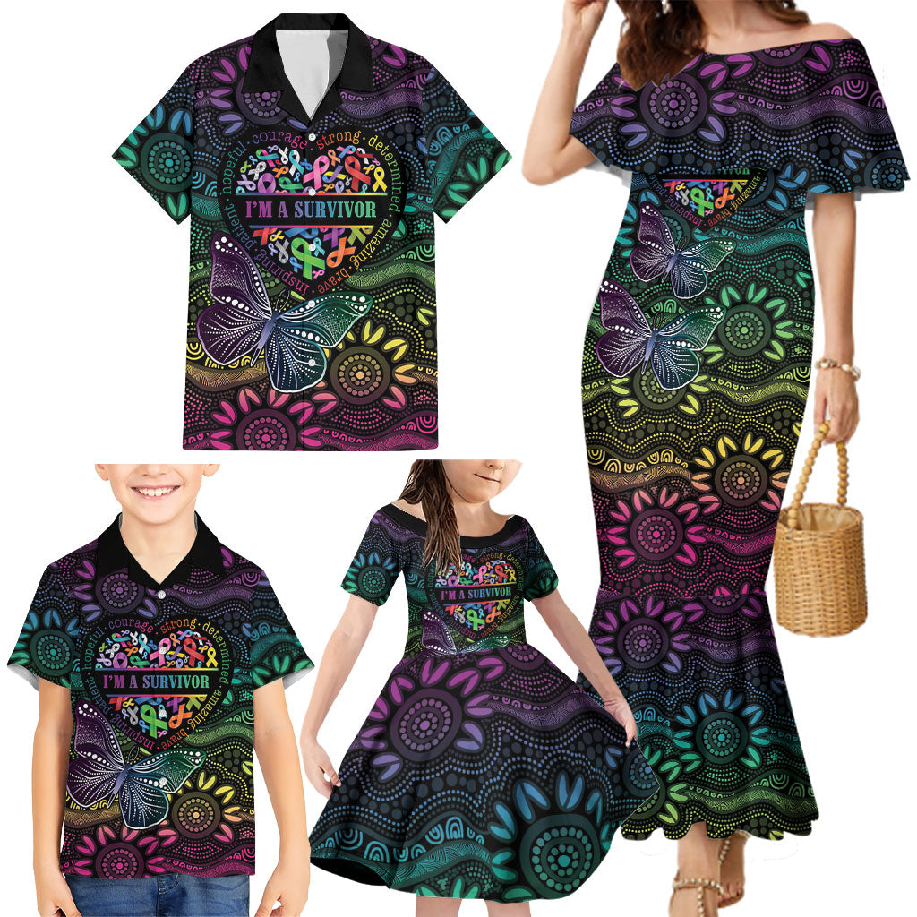 Australia Cancer Survivor Personalised Family Matching Mermaid Dress and Hawaiian Shirt I’m A Survivor Ribbon Heart