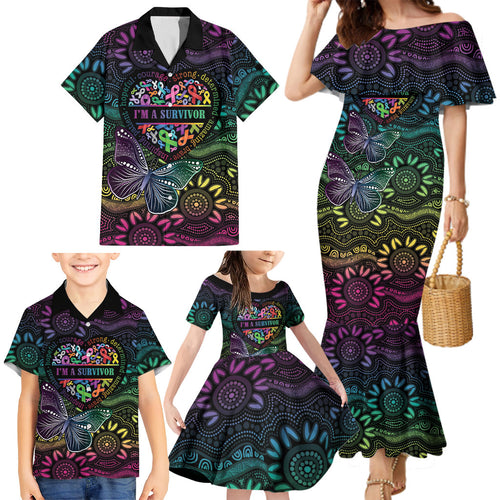 Australia Cancer Survivor Personalised Family Matching Mermaid Dress and Hawaiian Shirt I’m A Survivor Ribbon Heart