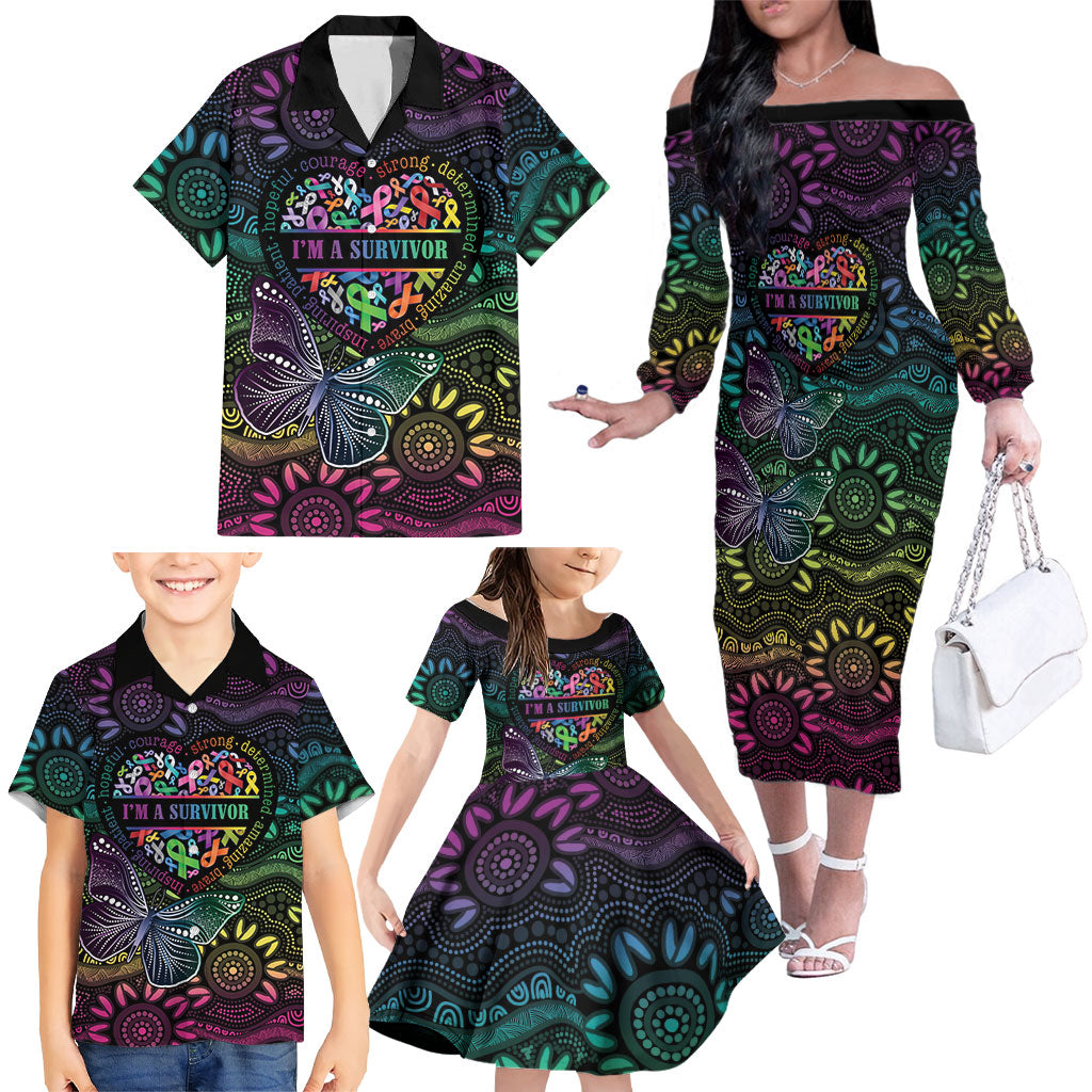Australia Cancer Survivor Personalised Family Matching Off The Shoulder Long Sleeve Dress and Hawaiian Shirt I’m A Survivor Ribbon Heart