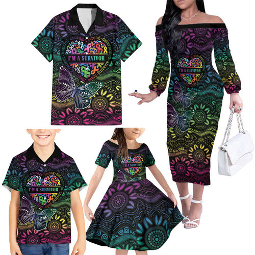 Australia Cancer Survivor Personalised Family Matching Off The Shoulder Long Sleeve Dress and Hawaiian Shirt I’m A Survivor Ribbon Heart