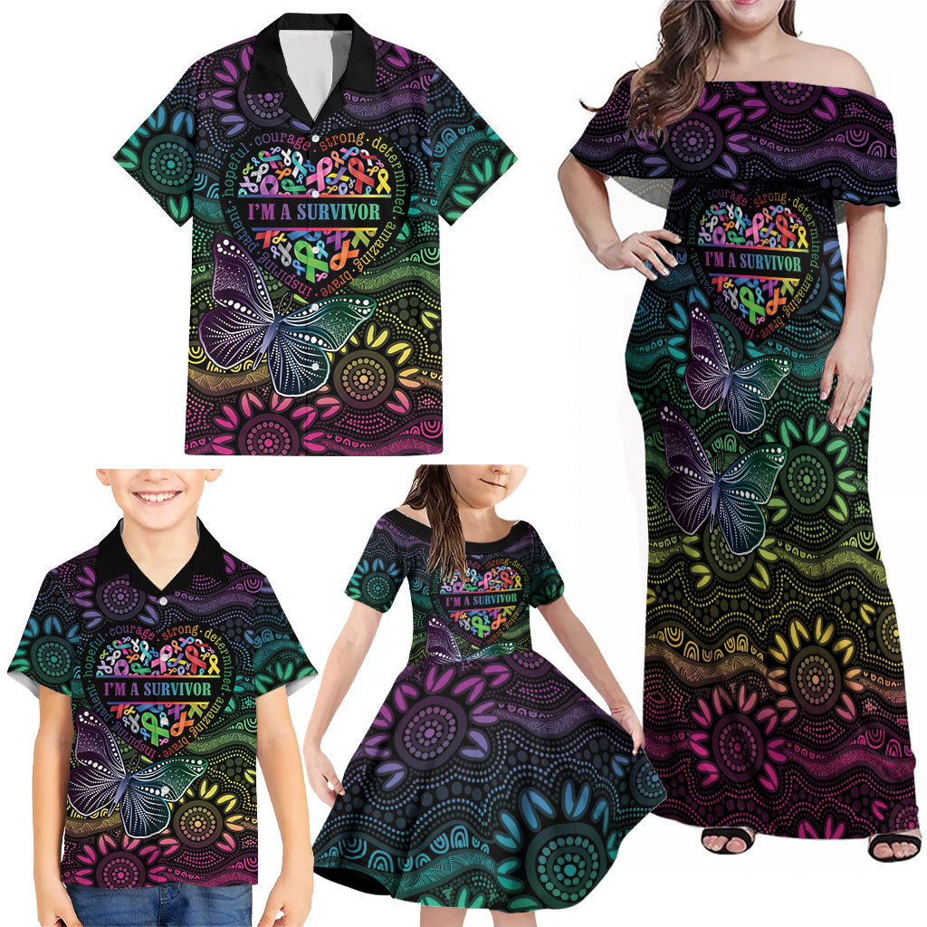 Australia Cancer Survivor Personalised Family Matching Off Shoulder Maxi Dress and Hawaiian Shirt I’m A Survivor Ribbon Heart