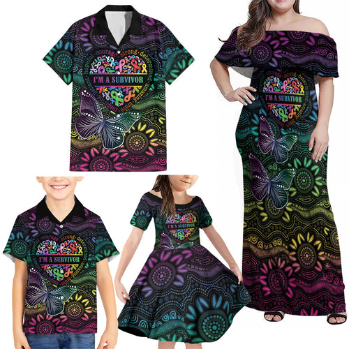 Australia Cancer Survivor Personalised Family Matching Off Shoulder Maxi Dress and Hawaiian Shirt I’m A Survivor Ribbon Heart
