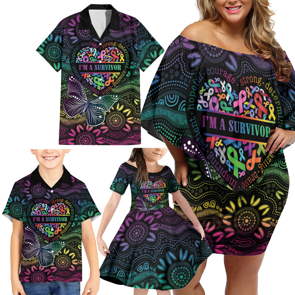 Australia Cancer Survivor Personalised Family Matching Off Shoulder Short Dress and Hawaiian Shirt I’m A Survivor Ribbon Heart