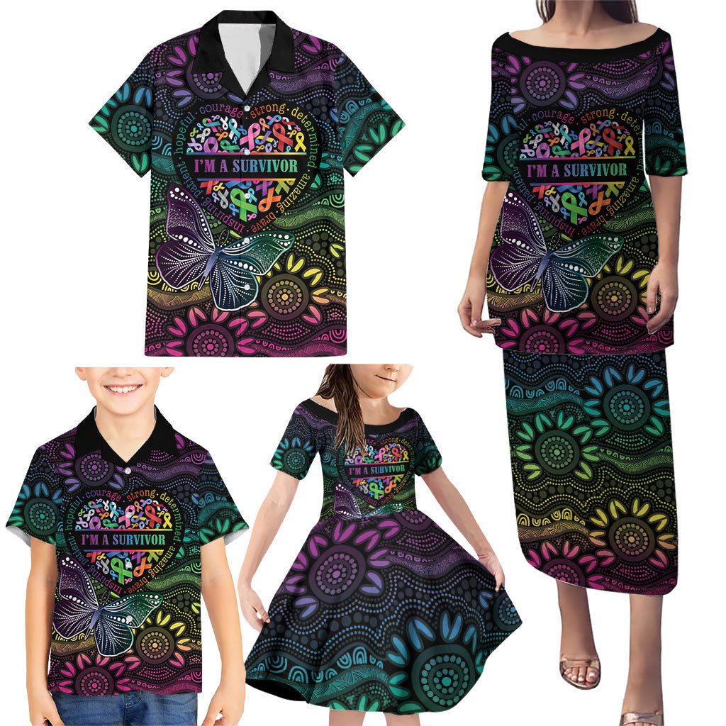 Australia Cancer Survivor Personalised Family Matching Puletasi and Hawaiian Shirt I’m A Survivor Ribbon Heart