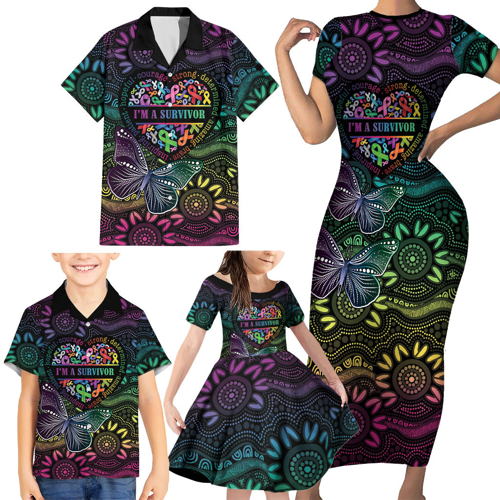 Australia Cancer Survivor Personalised Family Matching Short Sleeve Bodycon Dress and Hawaiian Shirt I’m A Survivor Ribbon Heart
