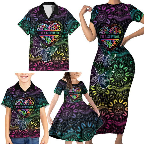 Australia Cancer Survivor Personalised Family Matching Short Sleeve Bodycon Dress and Hawaiian Shirt I’m A Survivor Ribbon Heart