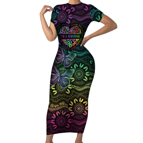 Australia Cancer Survivor Personalised Family Matching Short Sleeve Bodycon Dress and Hawaiian Shirt I’m A Survivor Ribbon Heart