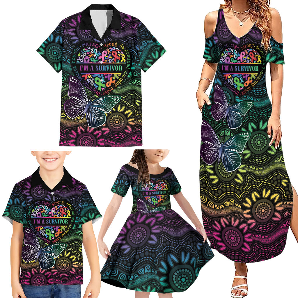 Australia Cancer Survivor Personalised Family Matching Summer Maxi Dress and Hawaiian Shirt I’m A Survivor Ribbon Heart